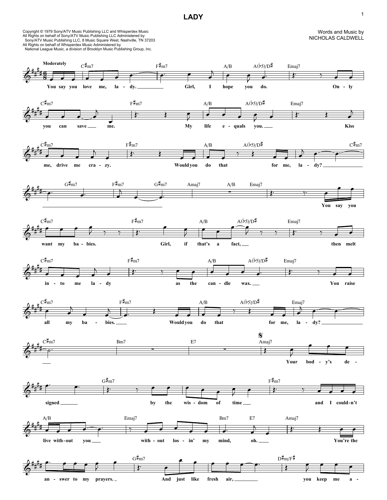 Nicholas Caldwell Lady Sheet Music Notes & Chords for Melody Line, Lyrics & Chords - Download or Print PDF