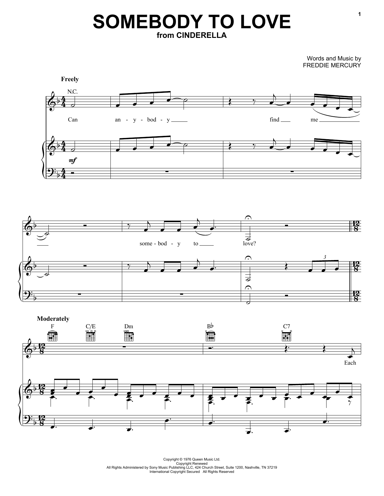 Nicholas Galitzine Somebody To Love (from the Amazon Original Movie Cinderella) Sheet Music Notes & Chords for Piano, Vocal & Guitar (Right-Hand Melody) - Download or Print PDF