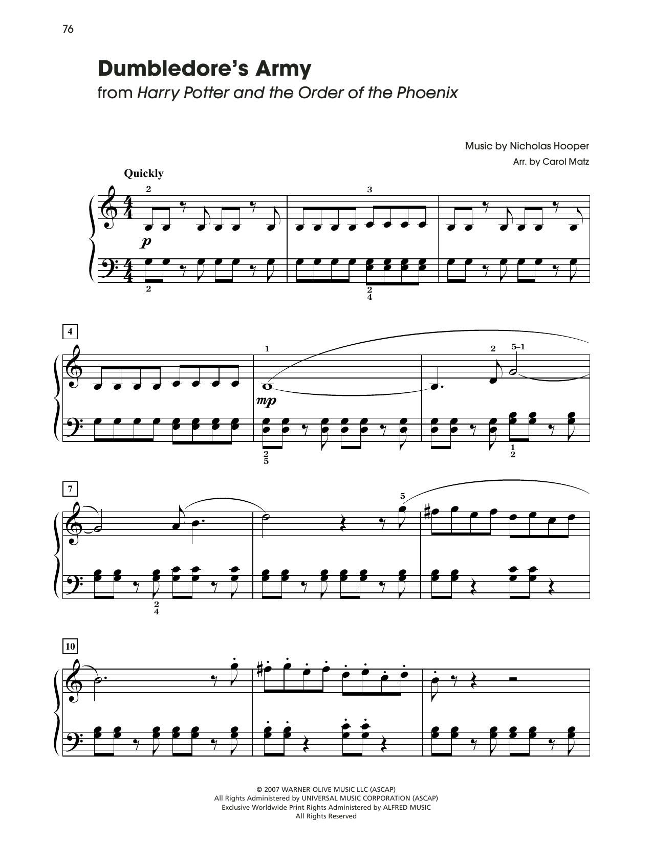 Nicholas Hooper Dumbledore's Army (from Harry Potter) (arr. Carol Matz) Sheet Music Notes & Chords for Big Note Piano - Download or Print PDF