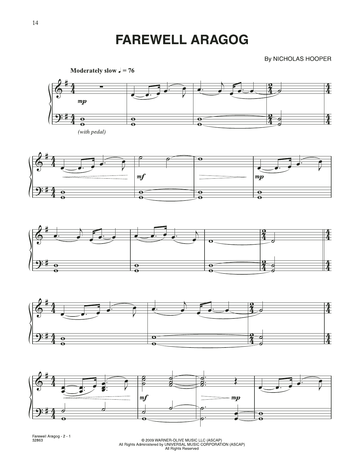 Nicholas Hooper Farewell Aragog (from Harry Potter) Sheet Music Notes & Chords for Piano Solo - Download or Print PDF