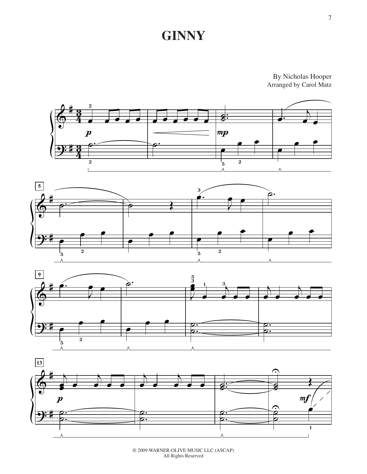 Nicholas Hooper Ginny (from Harry Potter) (arr. Carol Matz) Sheet Music Notes & Chords for Big Note Piano - Download or Print PDF