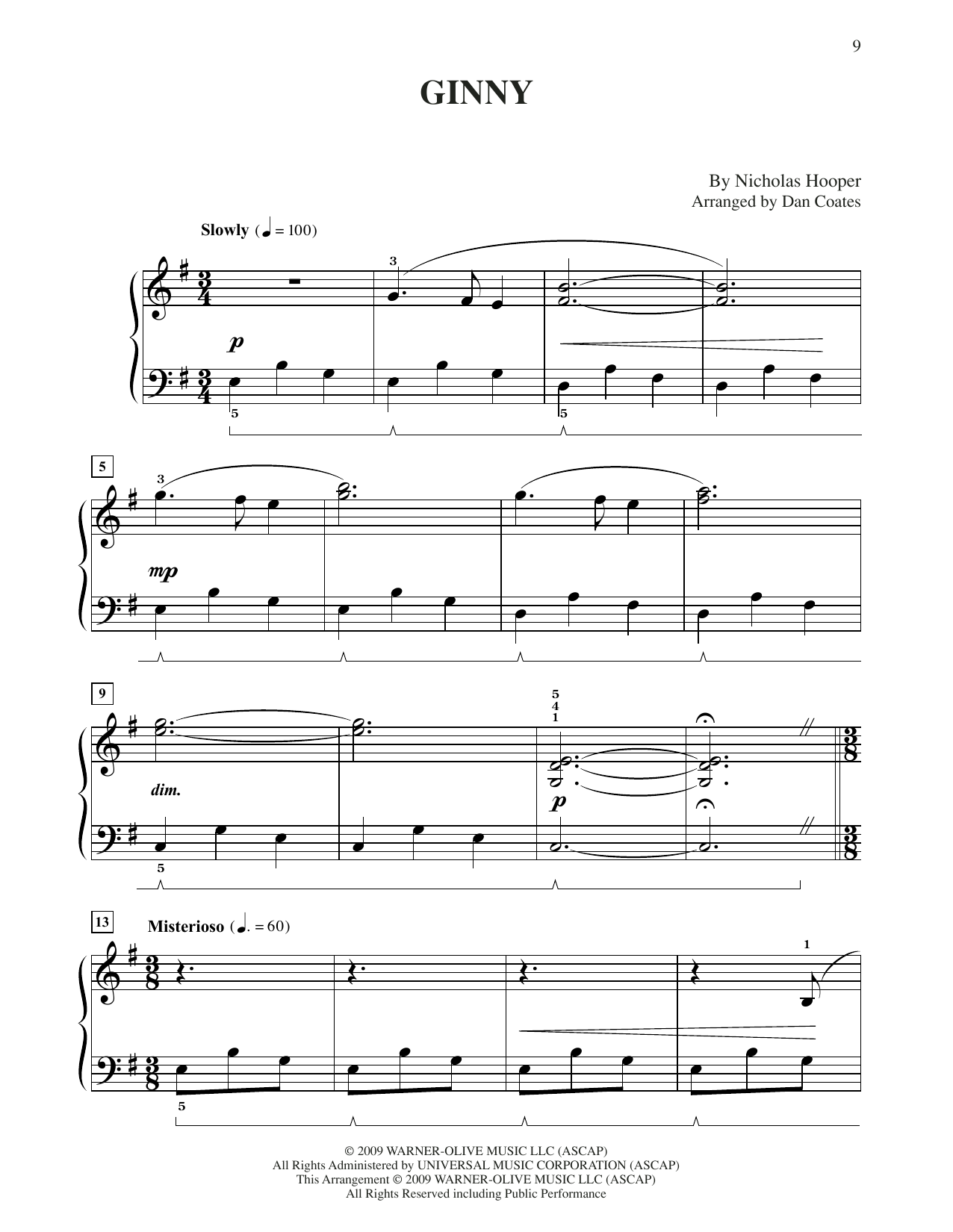 Nicholas Hooper Ginny (from Harry Potter) (arr. Dan Coates) Sheet Music Notes & Chords for Easy Piano - Download or Print PDF