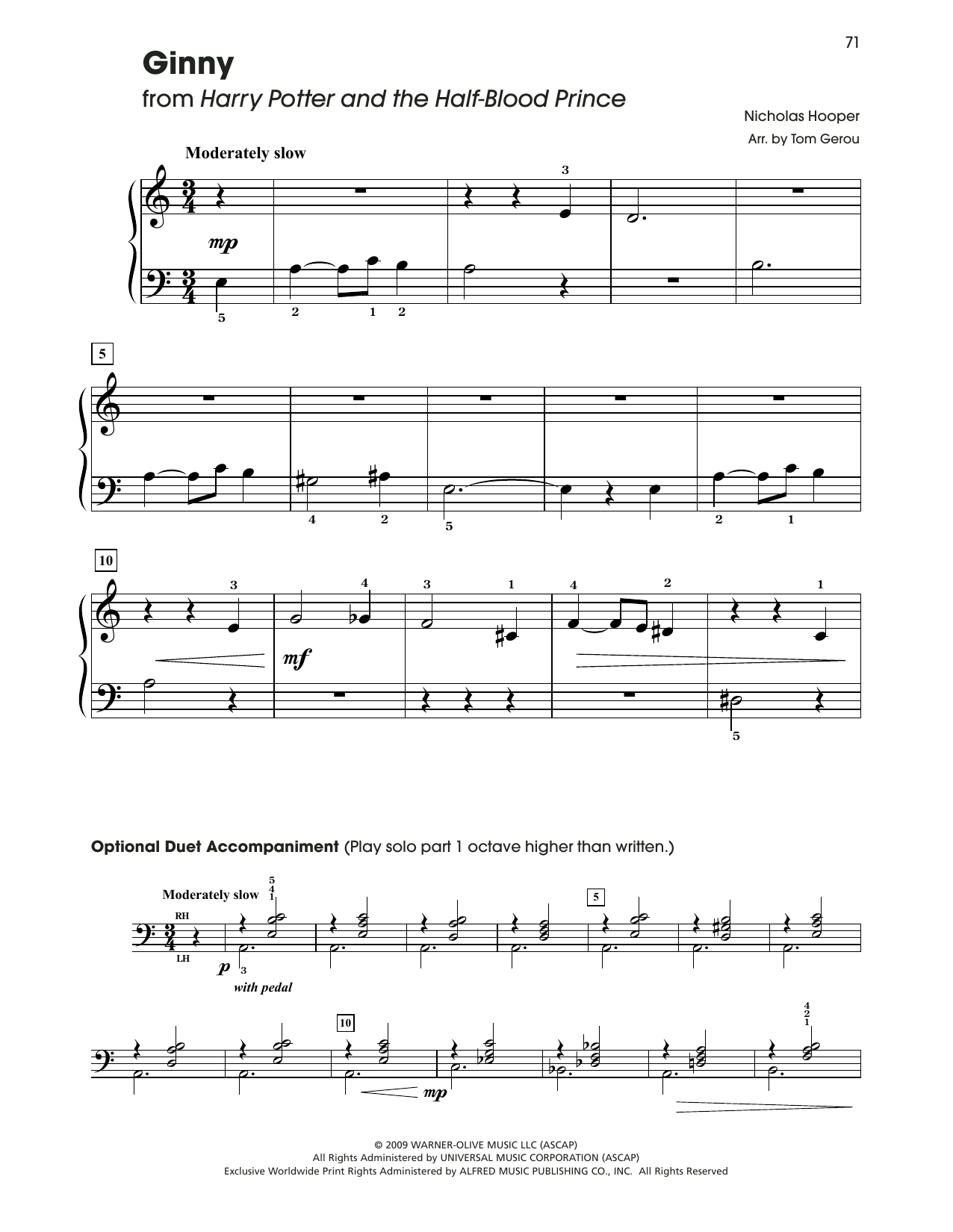 Nicholas Hooper Ginny (from Harry Potter) (arr. Tom Gerou) Sheet Music Notes & Chords for 5-Finger Piano - Download or Print PDF