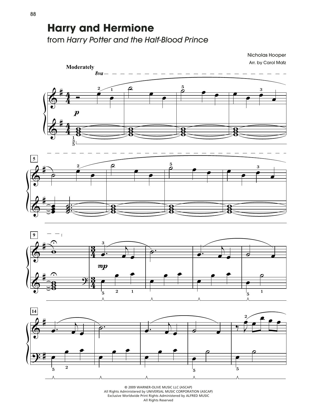 Nicholas Hooper Harry & Hermione (from Harry Potter And The Half-Blood Prince) Sheet Music Notes & Chords for Big Note Piano - Download or Print PDF