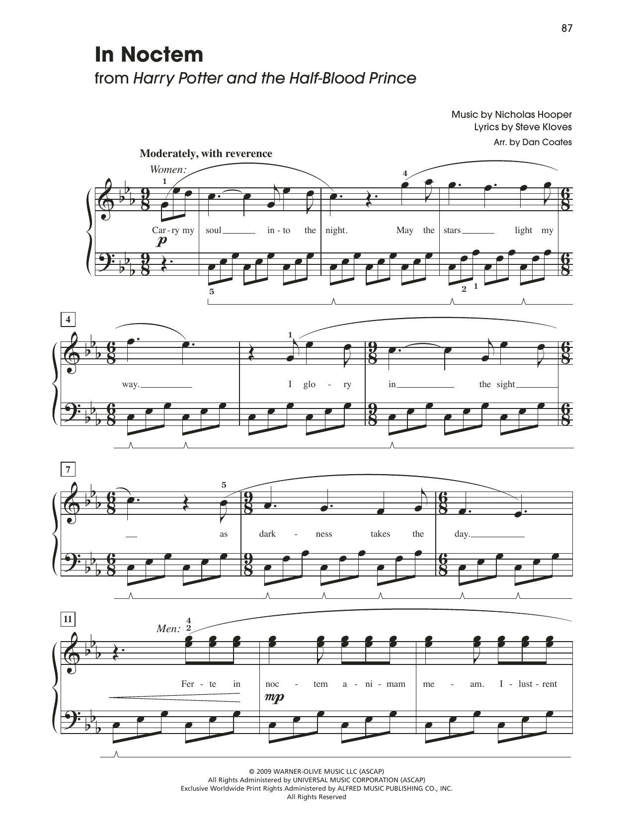Nicholas Hooper In Noctem (from Harry Potter And The Half-Blood Prince) (arr. Dan Coates) Sheet Music Notes & Chords for Easy Piano - Download or Print PDF