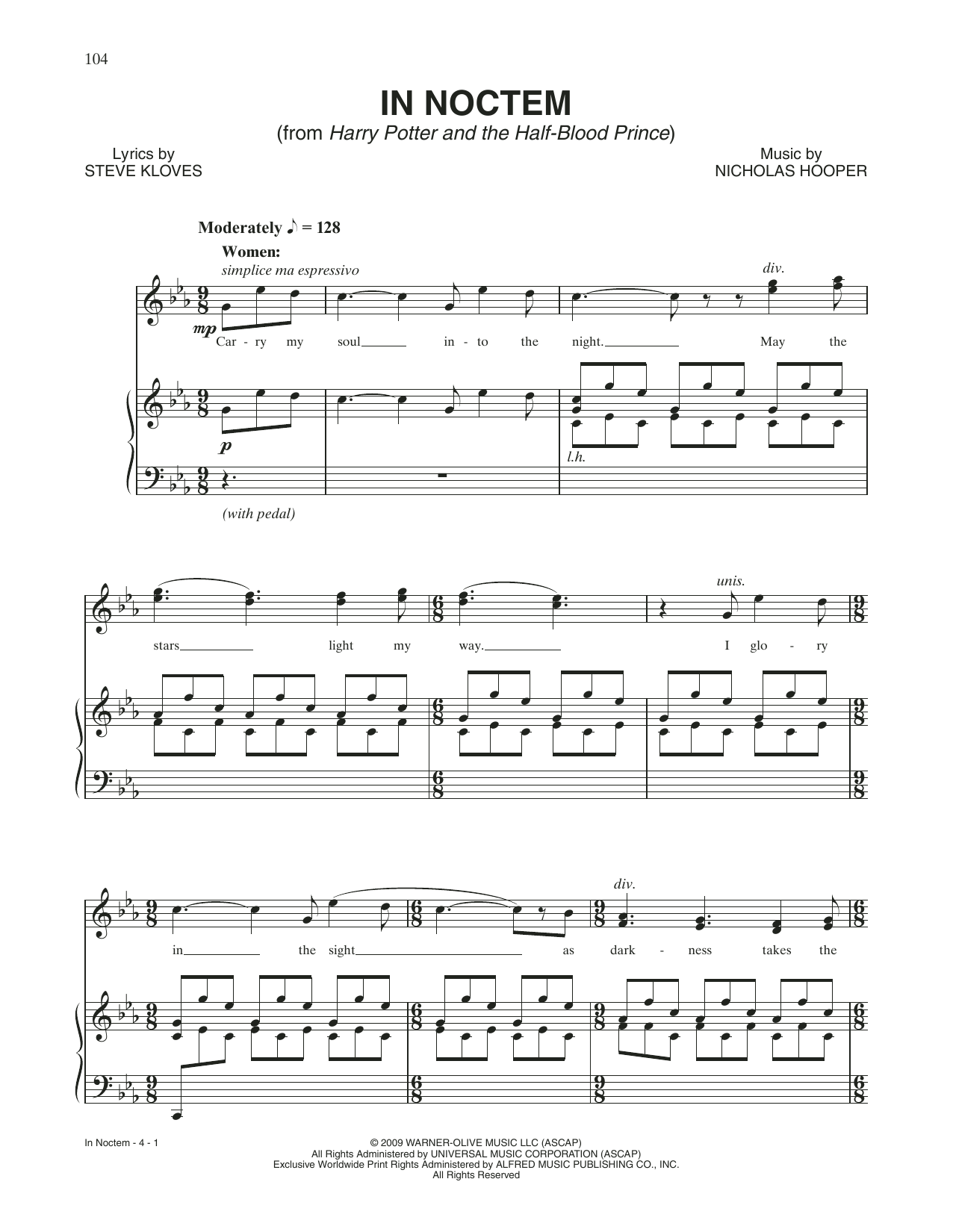 Nicholas Hooper In Noctem (from Harry Potter And The Half-Blood Prince) Sheet Music Notes & Chords for Piano & Vocal - Download or Print PDF