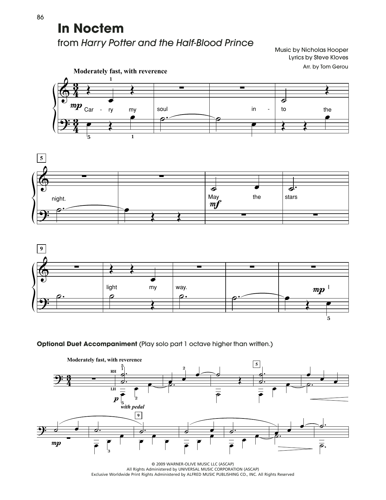 Nicholas Hooper In Noctem (from Harry Potter) (arr. Tom Gerou) Sheet Music Notes & Chords for 5-Finger Piano - Download or Print PDF