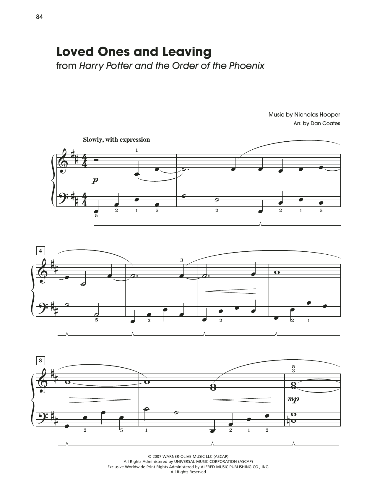 Nicholas Hooper Loved Ones And Leaving (from Harry Potter) (arr. Dan Coates) Sheet Music Notes & Chords for Easy Piano - Download or Print PDF