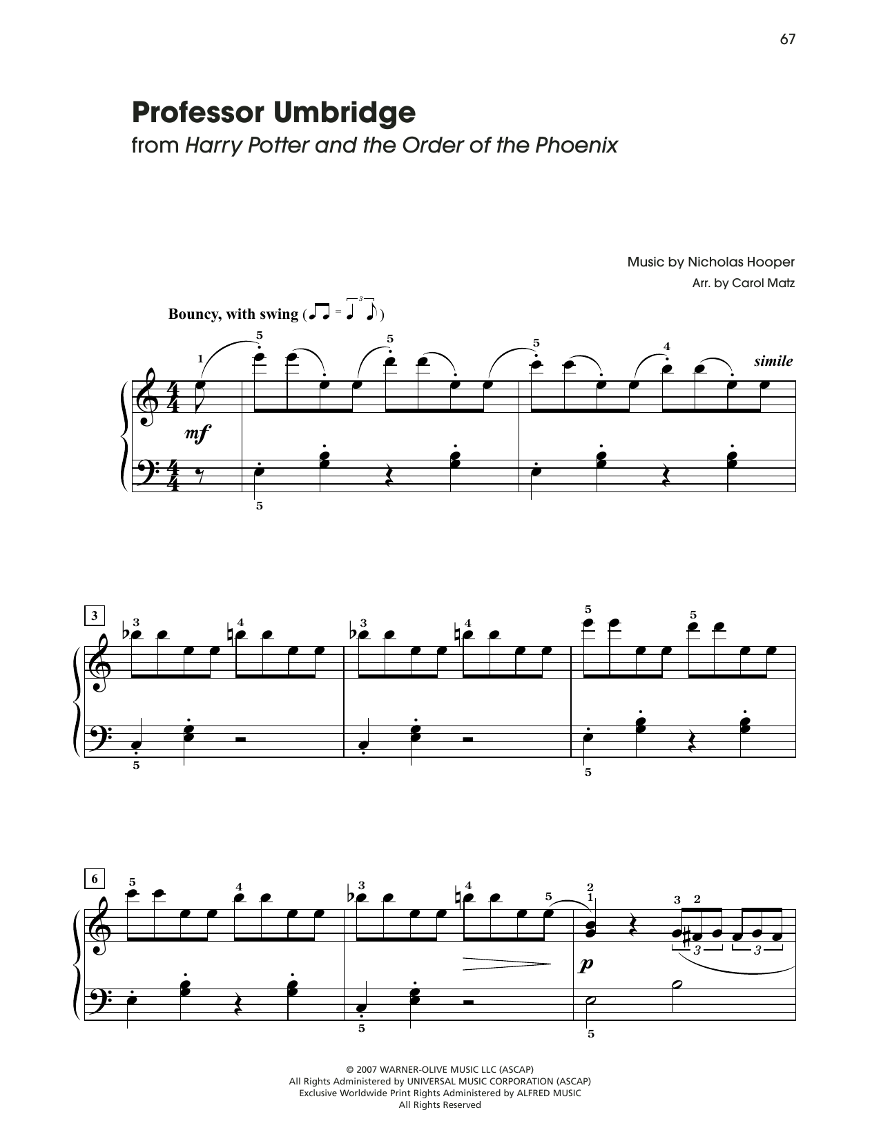 Nicholas Hooper Professor Umbridge (from Harry Potter And The Order Of The Phoenix) (arr. Carol Matz) Sheet Music Notes & Chords for Big Note Piano - Download or Print PDF