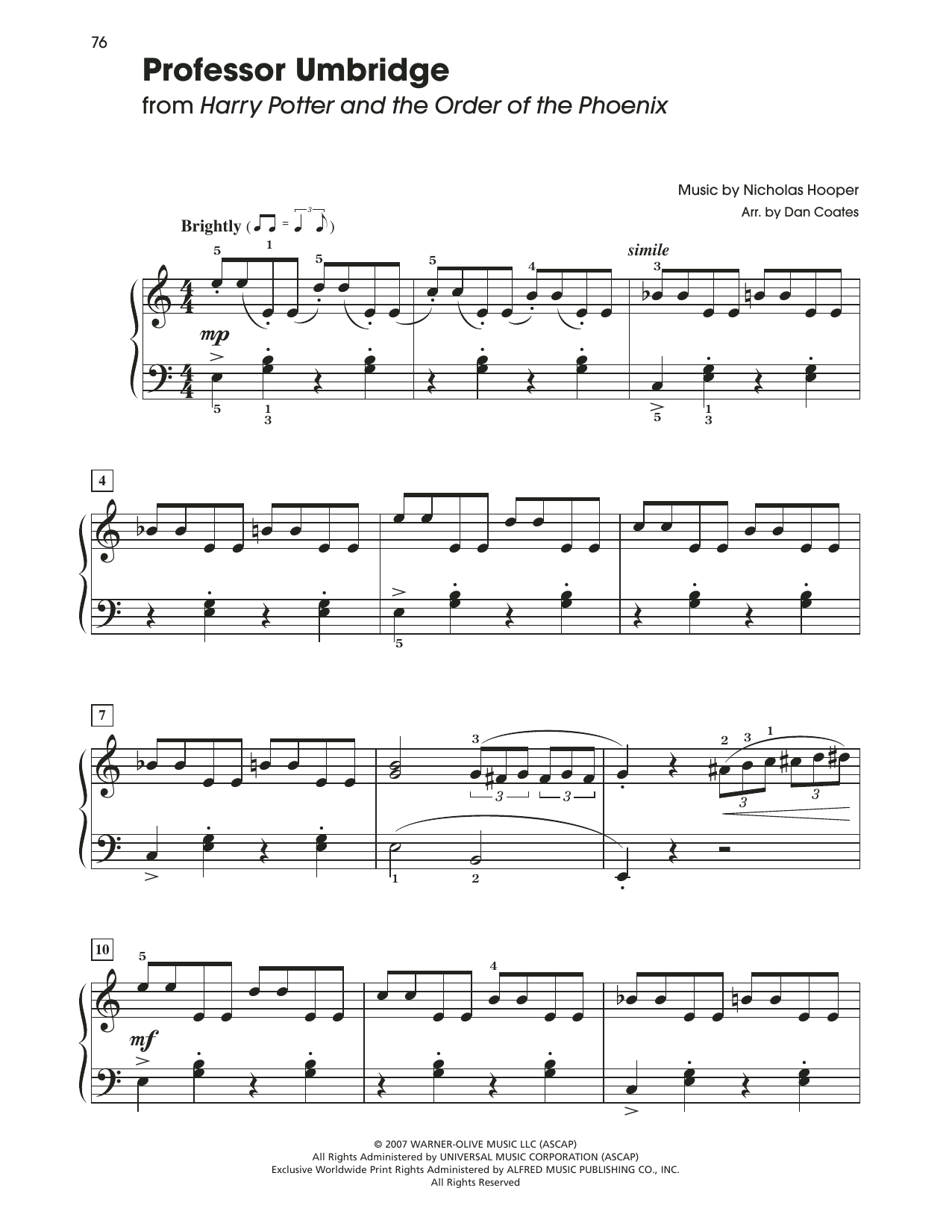 Nicholas Hooper Professor Umbridge (from Harry Potter And The Order Of The Phoenix) (arr. Dan Coates) Sheet Music Notes & Chords for Easy Piano - Download or Print PDF