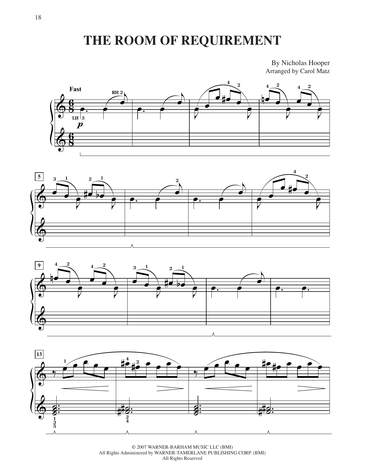 Nicholas Hooper The Room Of Requirements (from Harry Potter) (arr. Carol Matz) Sheet Music Notes & Chords for Big Note Piano - Download or Print PDF