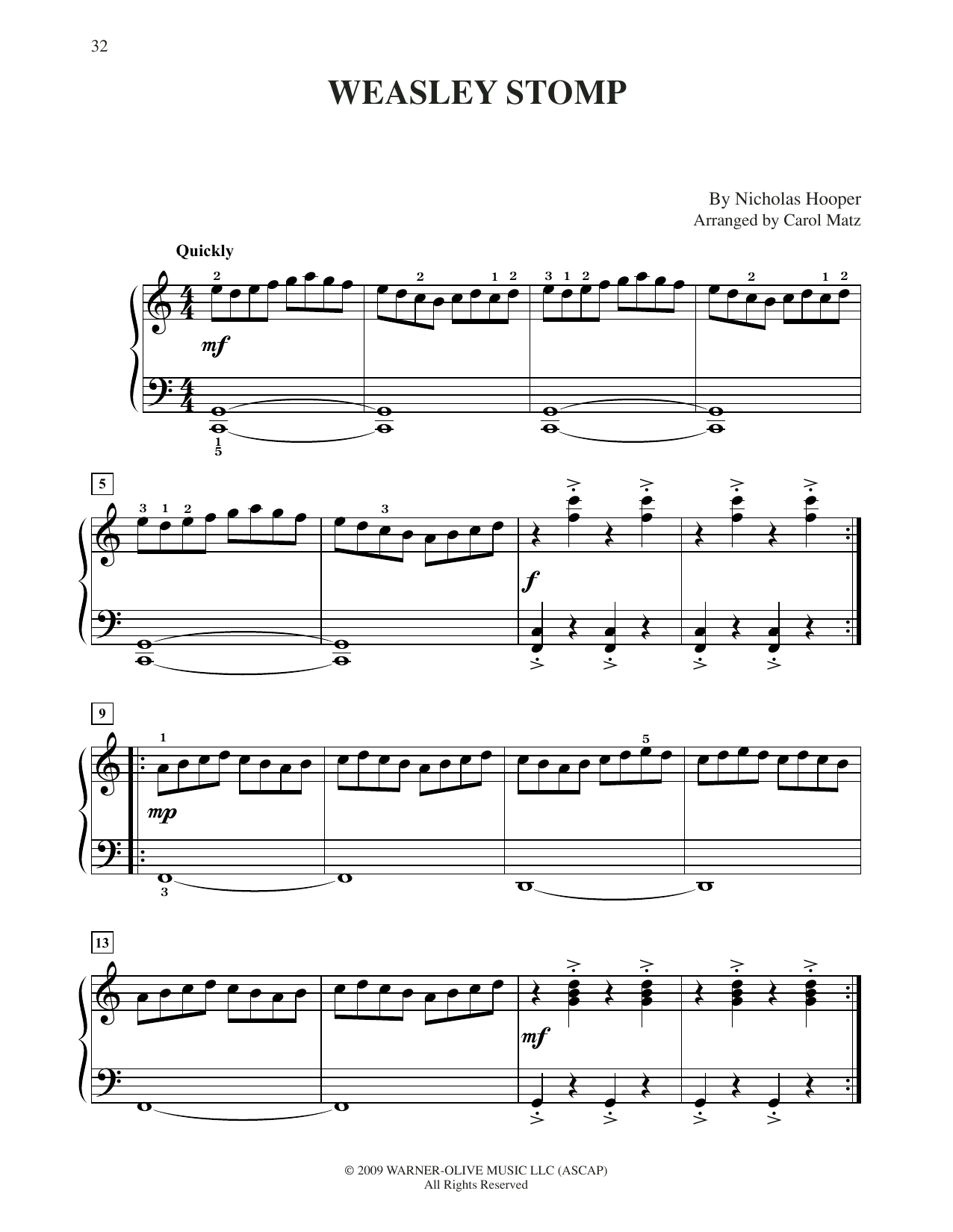 Nicholas Hooper The Weasley Stomp (from Harry Potter) (arr. Carol Matz) Sheet Music Notes & Chords for Big Note Piano - Download or Print PDF