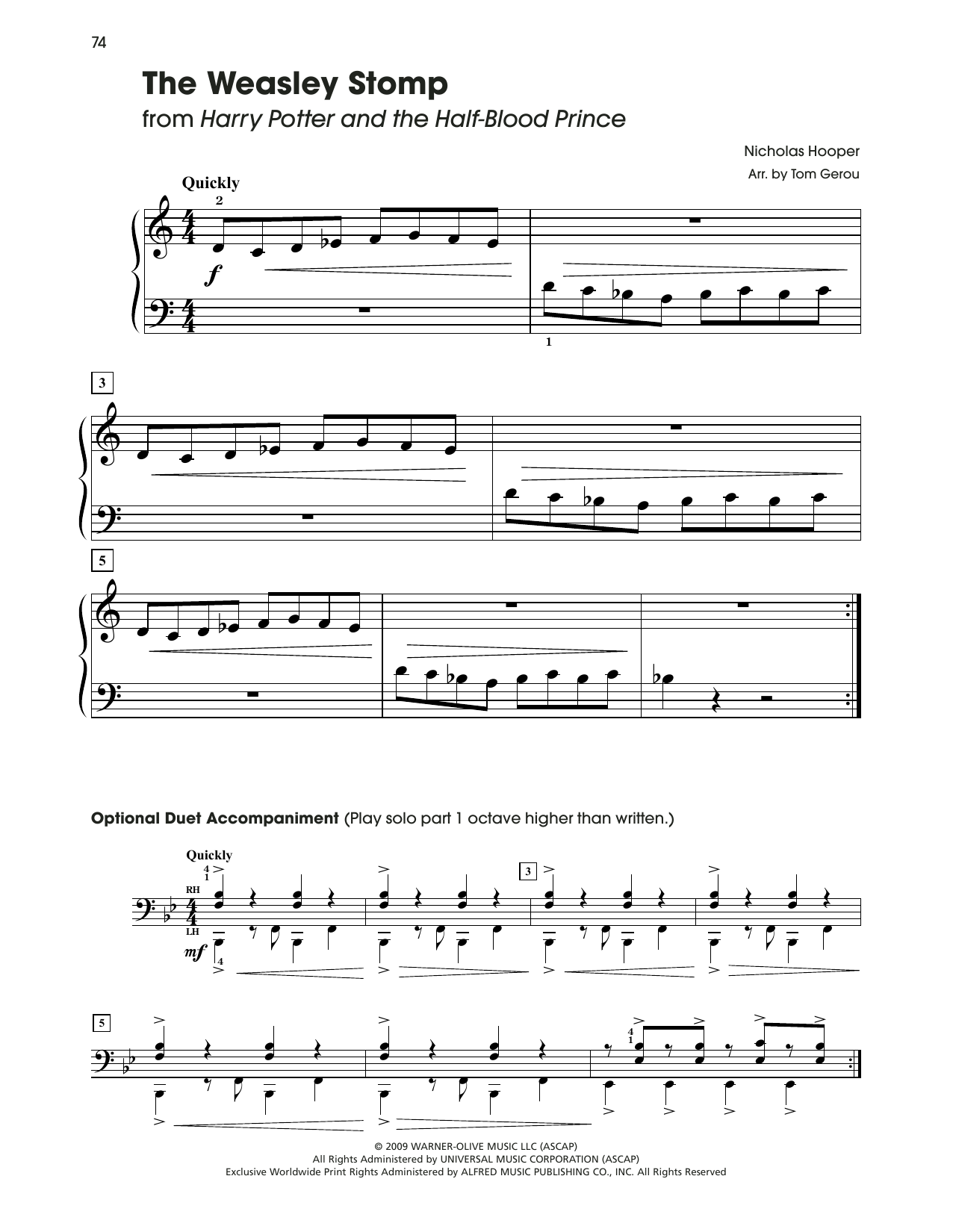 Nicholas Hooper The Weasley Stomp (from Harry Potter) (arr. Tom Gerou) Sheet Music Notes & Chords for 5-Finger Piano - Download or Print PDF
