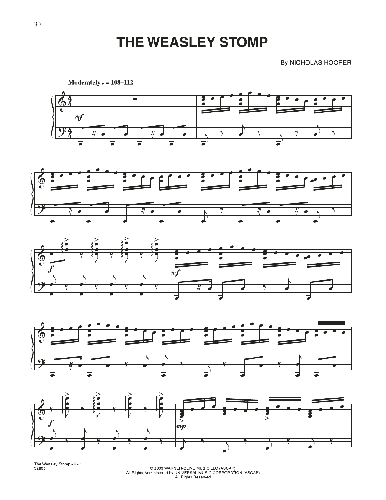 Nicholas Hooper The Weasley Stomp (from Harry Potter) Sheet Music Notes & Chords for Piano Solo - Download or Print PDF