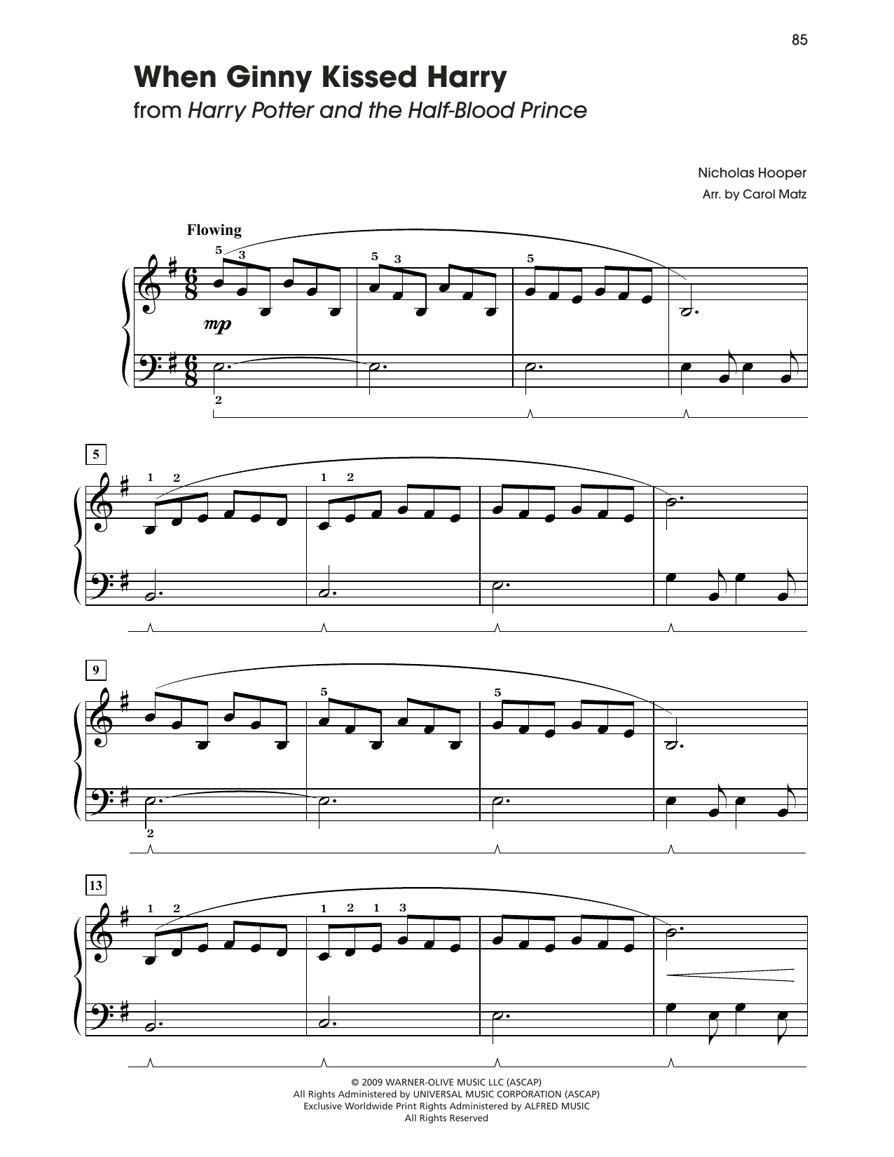 Nicholas Hooper When Ginny Kissed Harry (from Harry Potter And The Half-Blood Prince) Sheet Music Notes & Chords for Big Note Piano - Download or Print PDF