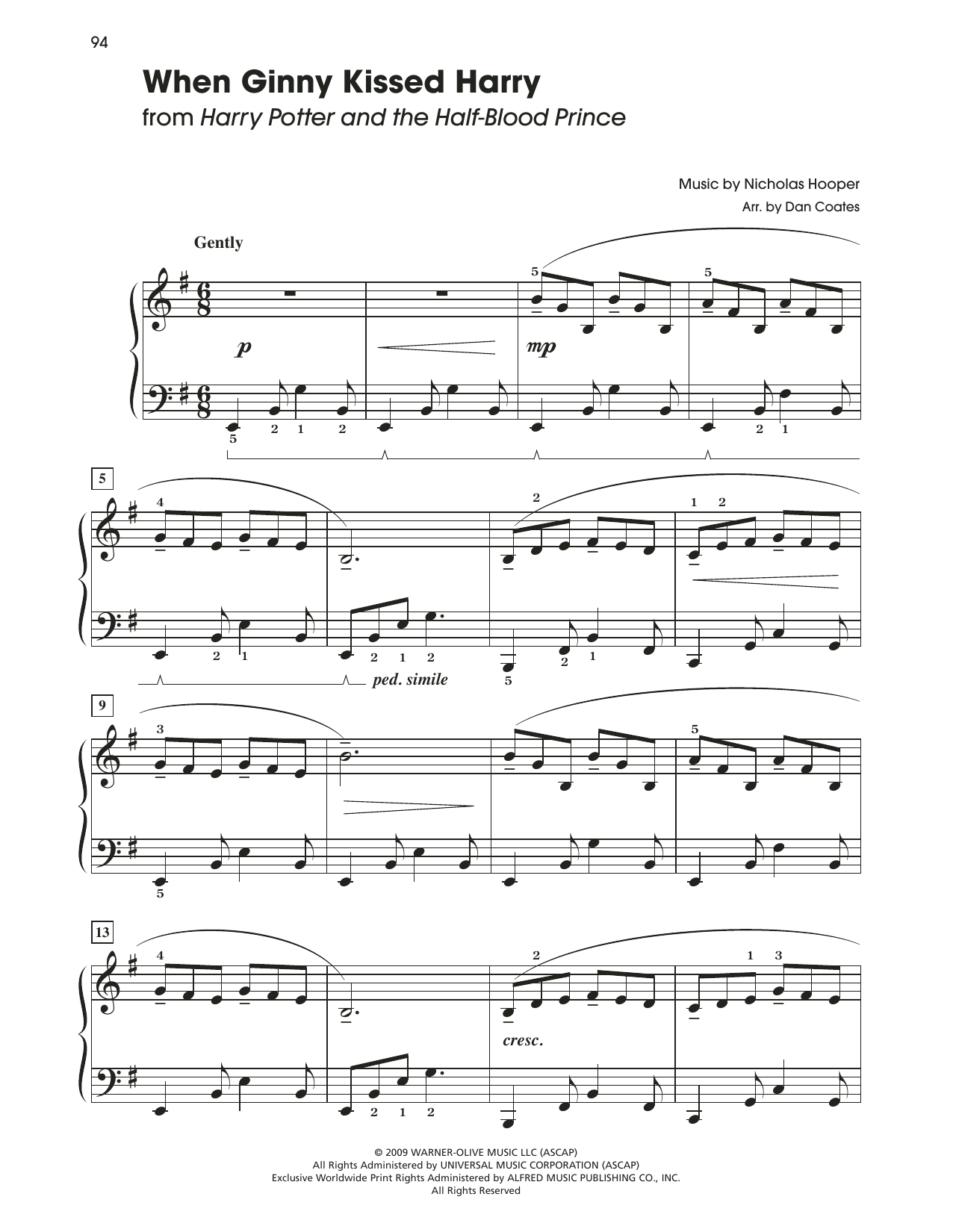 Nicholas Hooper When Ginny Kissed Harry (from Harry Potter And The Half-Blood Prince) Sheet Music Notes & Chords for Easy Piano - Download or Print PDF