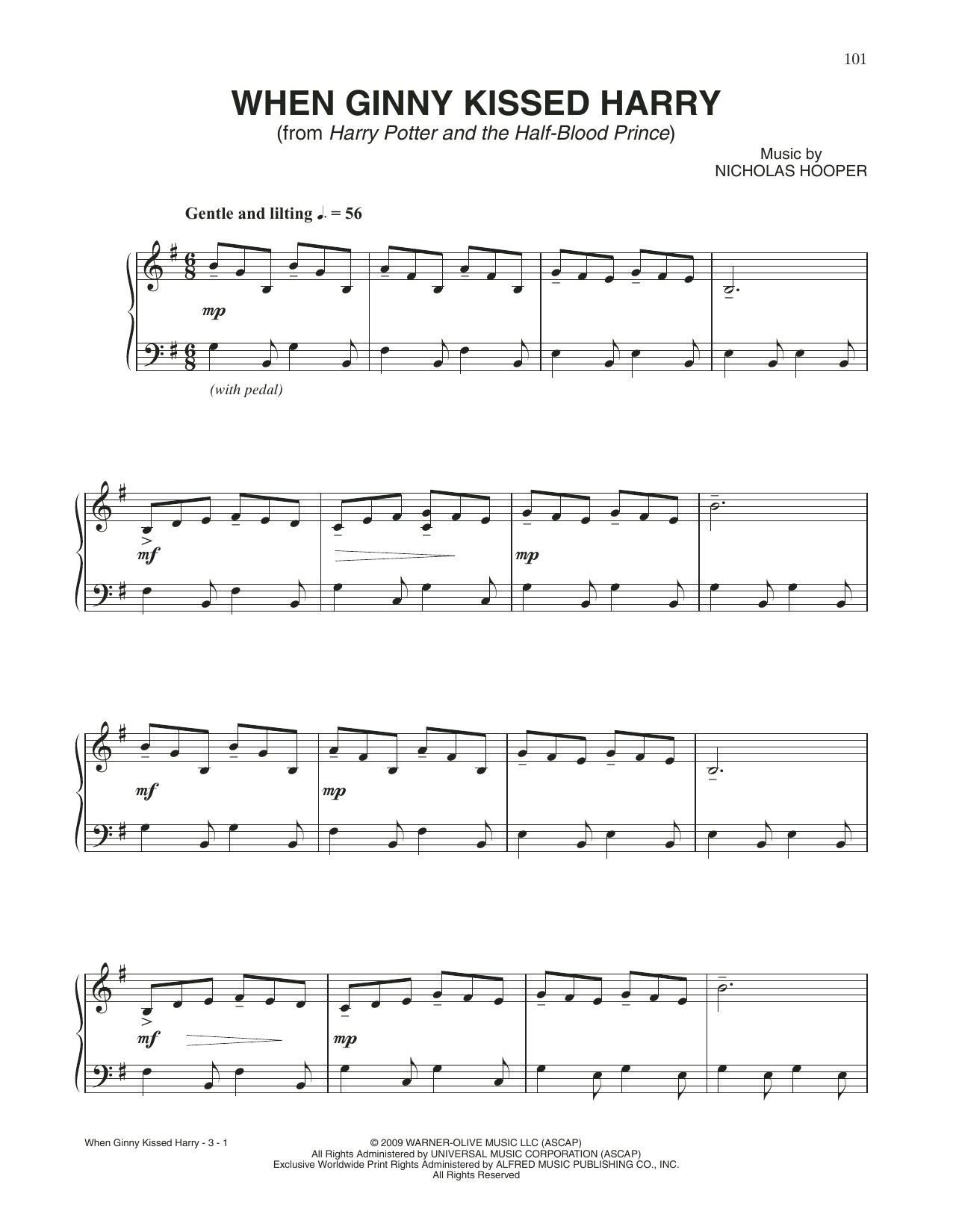 Nicholas Hooper When Ginny Kissed Harry (from Harry Potter And The Half-Blood Prince) Sheet Music Notes & Chords for Piano Solo - Download or Print PDF