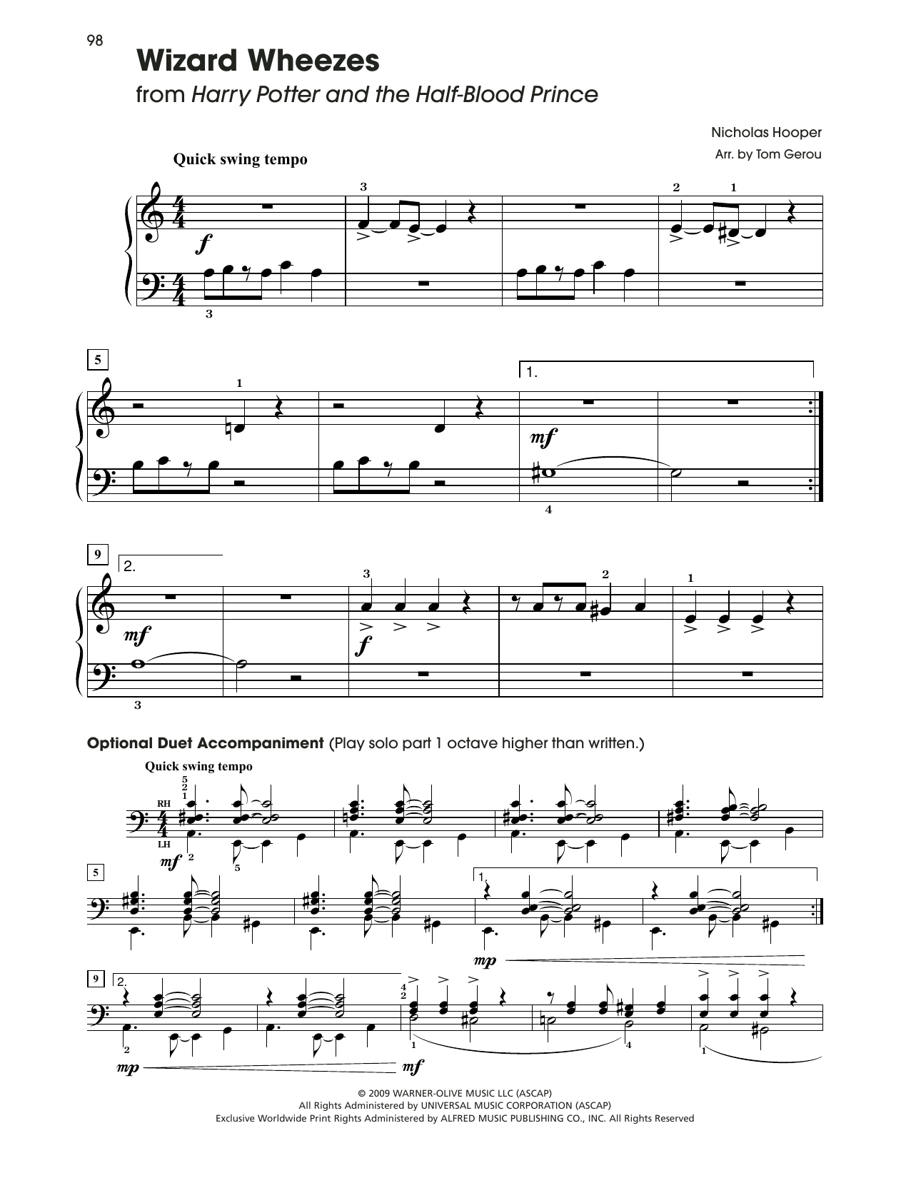 Nicholas Hooper Wizard Wheezes (from Harry Potter) (arr. Tom Gerou) Sheet Music Notes & Chords for 5-Finger Piano - Download or Print PDF