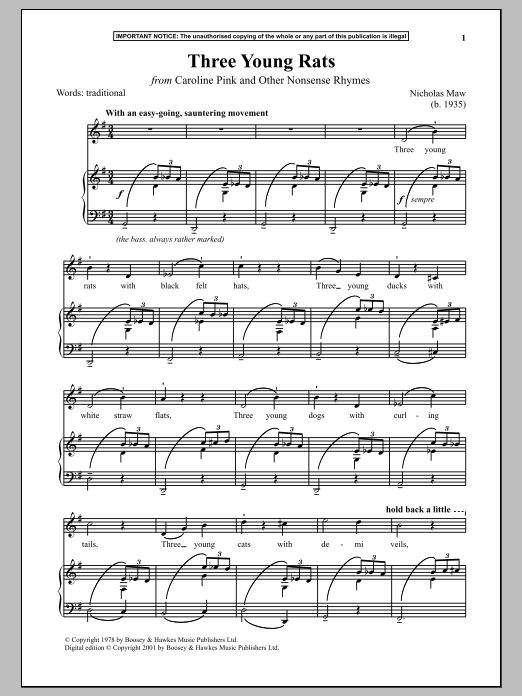 Nicholas Maw Three Young Rats (from Caroline Pink And Other Nonsense Rhymes) Sheet Music Notes & Chords for Piano - Download or Print PDF