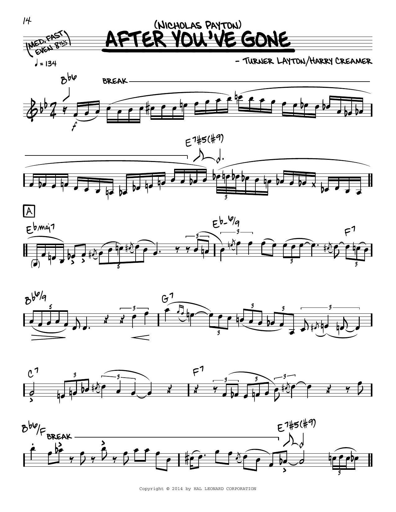 Nicholas Payton After You've Gone (solo only) Sheet Music Notes & Chords for Real Book – Melody & Chords - Download or Print PDF