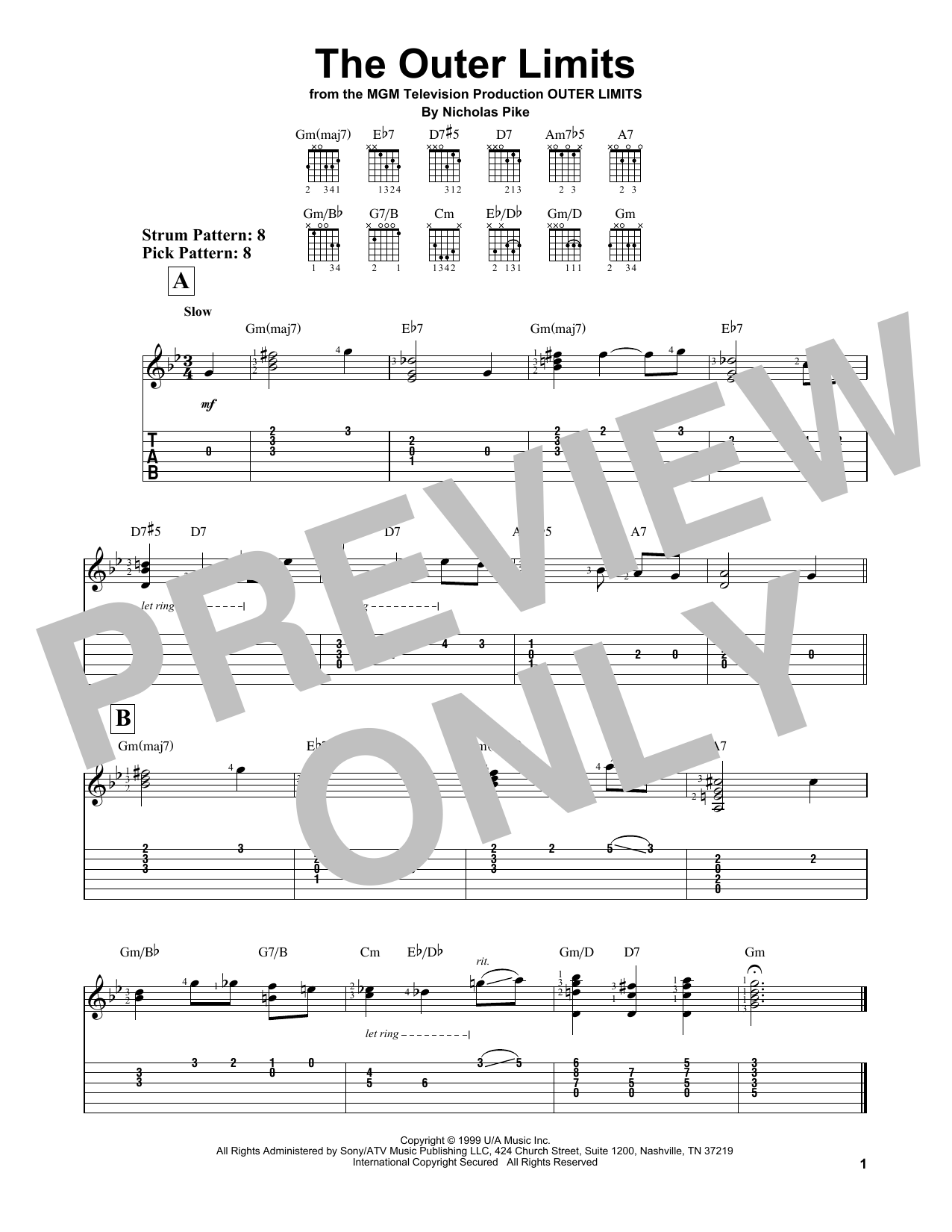 Nicholas Pike Outer Limits Sheet Music Notes & Chords for Easy Guitar Tab - Download or Print PDF