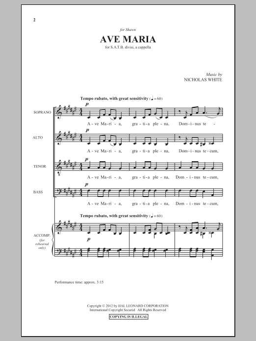 Nicholas White Ave Maria Sheet Music Notes & Chords for SATB - Download or Print PDF