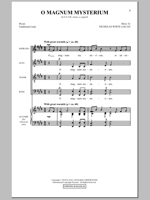 Nicholas White O Magnum Mysterium Sheet Music Notes & Chords for SATB - Download or Print PDF