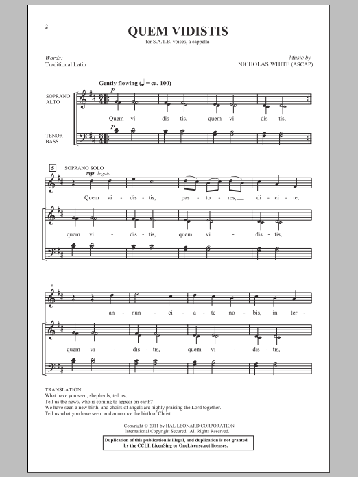 Nicholas White Quem Vidistis Sheet Music Notes & Chords for SATB - Download or Print PDF