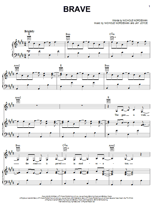 Nichole Nordeman Brave Sheet Music Notes & Chords for Easy Piano - Download or Print PDF