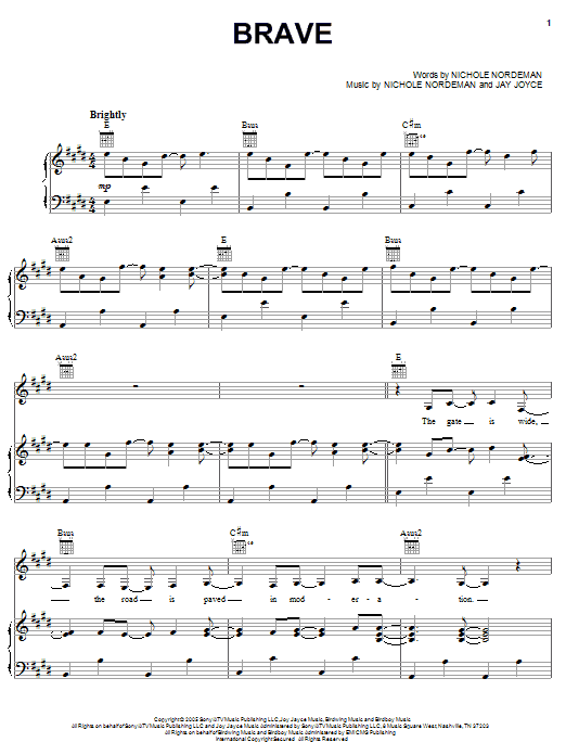 Nichole Nordeman Brave Sheet Music Notes & Chords for Piano, Vocal & Guitar (Right-Hand Melody) - Download or Print PDF