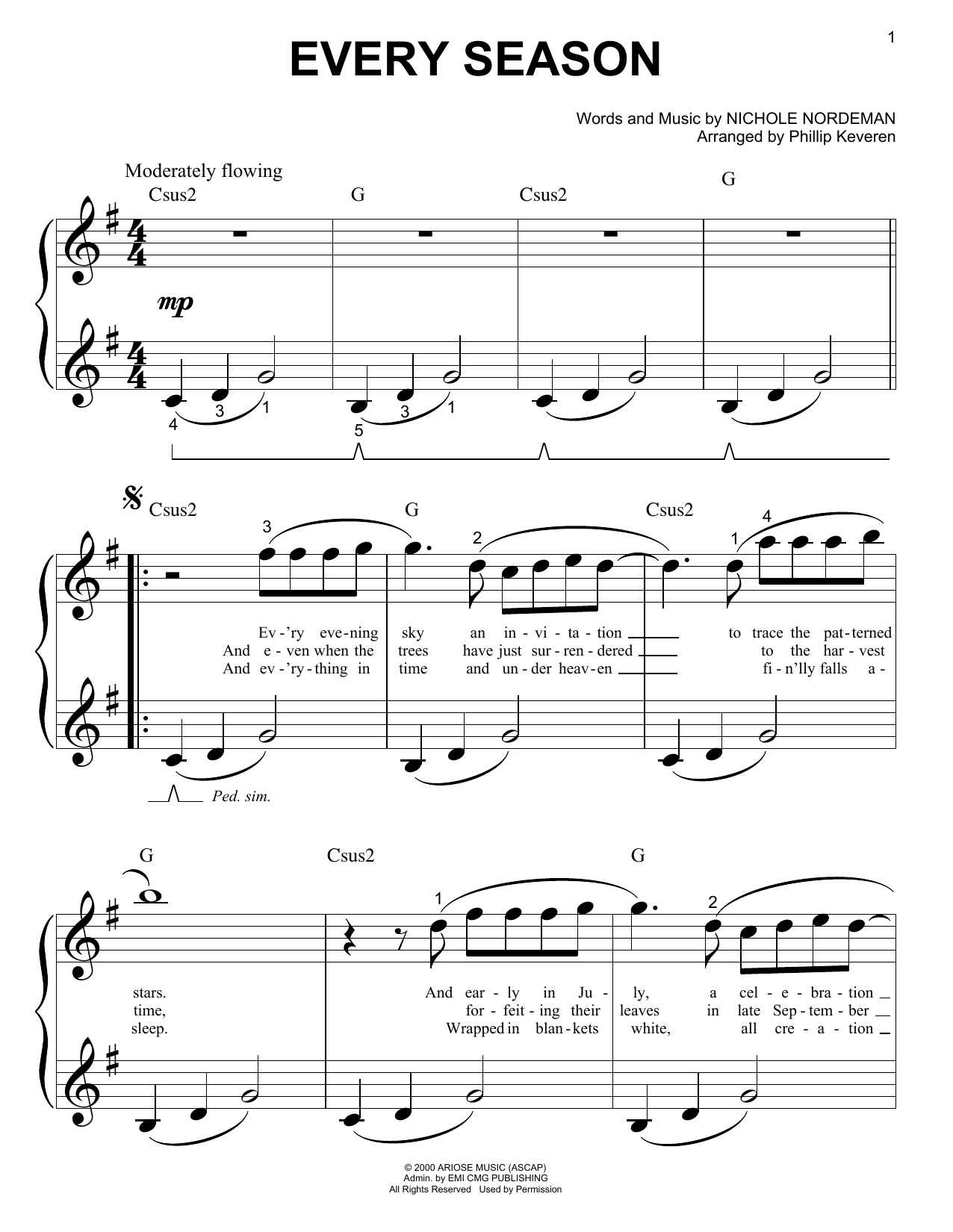 Nichole Nordeman Every Season Sheet Music Notes & Chords for Piano (Big Notes) - Download or Print PDF