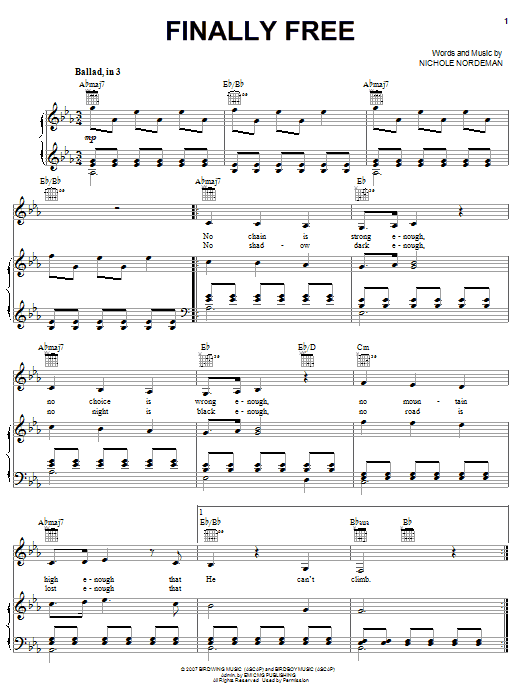 Nichole Nordeman Finally Free Sheet Music Notes & Chords for Piano, Vocal & Guitar (Right-Hand Melody) - Download or Print PDF