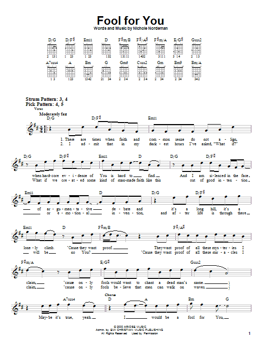 Nichole Nordeman Fool For You Sheet Music Notes & Chords for Easy Piano - Download or Print PDF