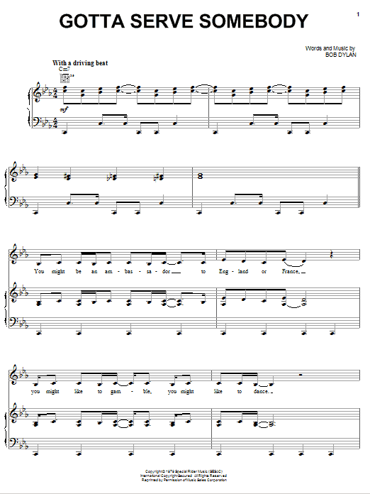 Nichole Nordeman Gotta Serve Somebody Sheet Music Notes & Chords for Piano, Vocal & Guitar (Right-Hand Melody) - Download or Print PDF