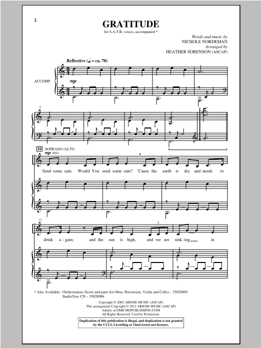 Nichole Nordeman Gratitude (arr. Heather Sorenson) Sheet Music Notes & Chords for SATB - Download or Print PDF