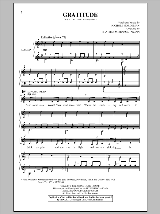 Nichole Nordeman Gratitude (arr. Heather Sorenson) Sheet Music Notes & Chords for SSA Choir - Download or Print PDF