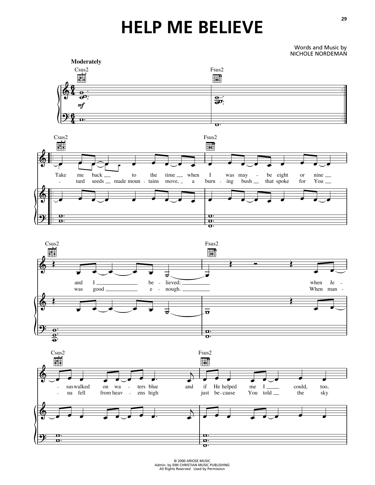 Nichole Nordeman Help Me Believe Sheet Music Notes & Chords for Piano, Vocal & Guitar Chords (Right-Hand Melody) - Download or Print PDF