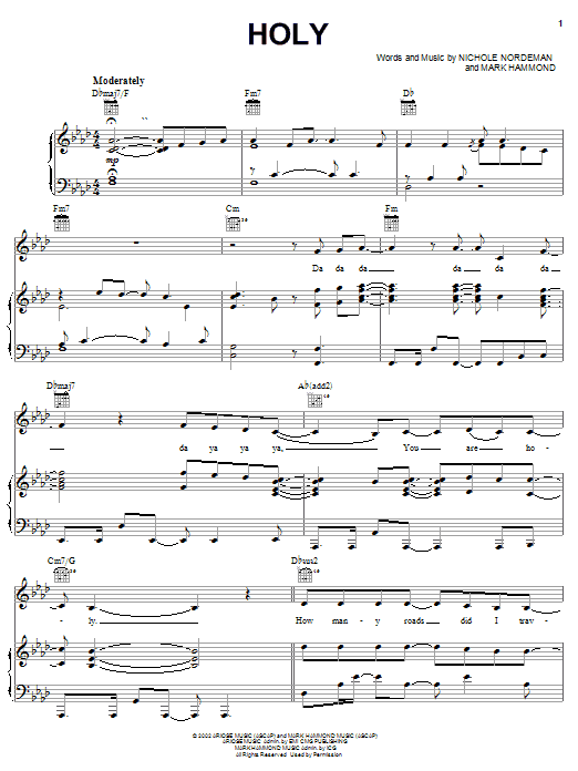 Nichole Nordeman Holy Sheet Music Notes & Chords for Easy Guitar Tab - Download or Print PDF