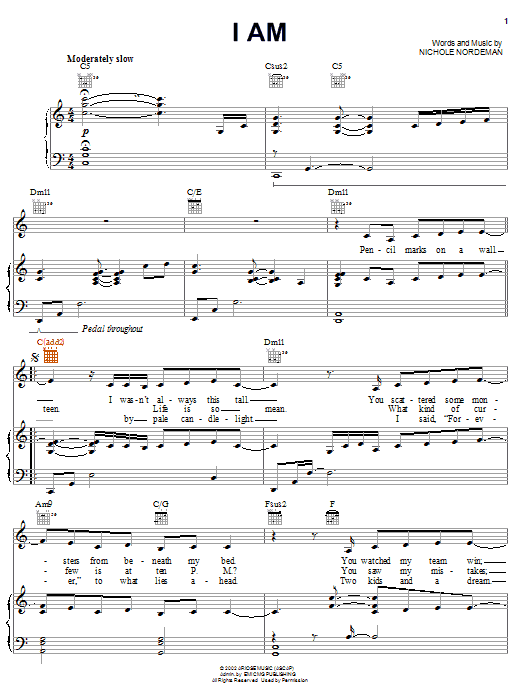 Nichole Nordeman I Am Sheet Music Notes & Chords for Piano, Vocal & Guitar (Right-Hand Melody) - Download or Print PDF