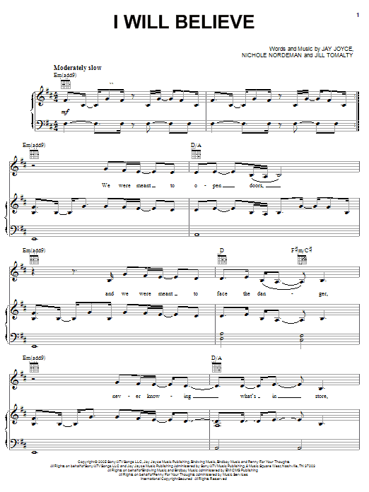 Nichole Nordeman I Will Believe Sheet Music Notes & Chords for Piano, Vocal & Guitar (Right-Hand Melody) - Download or Print PDF