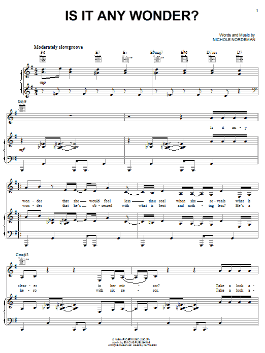 Nichole Nordeman Is It Any Wonder? Sheet Music Notes & Chords for Piano, Vocal & Guitar (Right-Hand Melody) - Download or Print PDF Nichole Nordeman Is It Any Wonder? Sheet Music Notes & Chords for Piano, Vocal & Guitar (Right-Hand Melody) - Download or Print PDF
