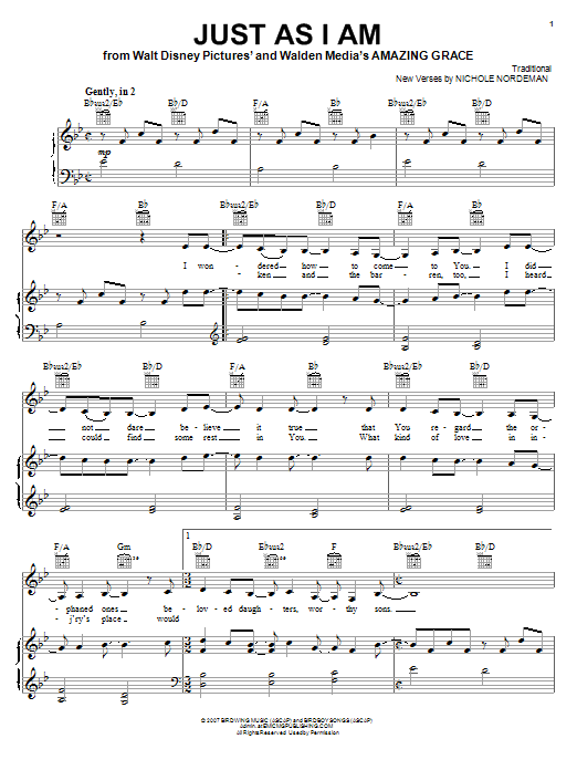 Nichole Nordeman Just As I Am Sheet Music Notes & Chords for Piano, Vocal & Guitar (Right-Hand Melody) - Download or Print PDF