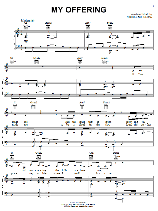 Nichole Nordeman My Offering Sheet Music Notes & Chords for Piano, Vocal & Guitar (Right-Hand Melody) - Download or Print PDF