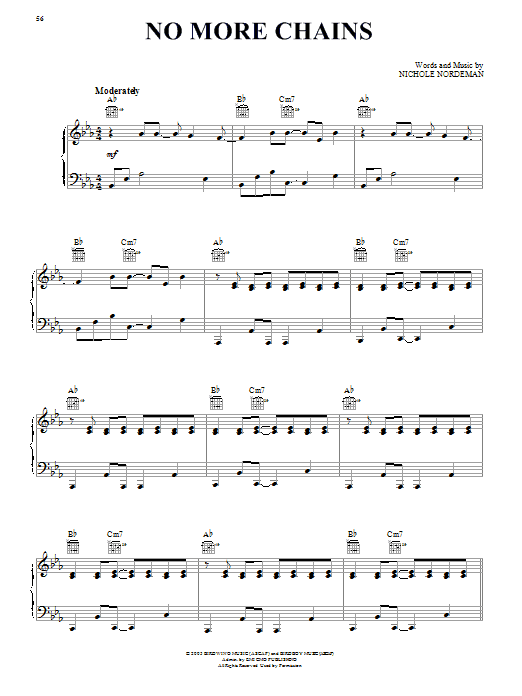 Nichole Nordeman No More Chains Sheet Music Notes & Chords for Piano, Vocal & Guitar (Right-Hand Melody) - Download or Print PDF Nichole Nordeman No More Chains Sheet Music Notes & Chords for Piano, Vocal & Guitar (Right-Hand Melody) - Download or Print PDF