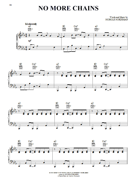Nichole Nordeman No More Chains Sheet Music Notes & Chords for Piano, Vocal & Guitar (Right-Hand Melody) - Download or Print PDF