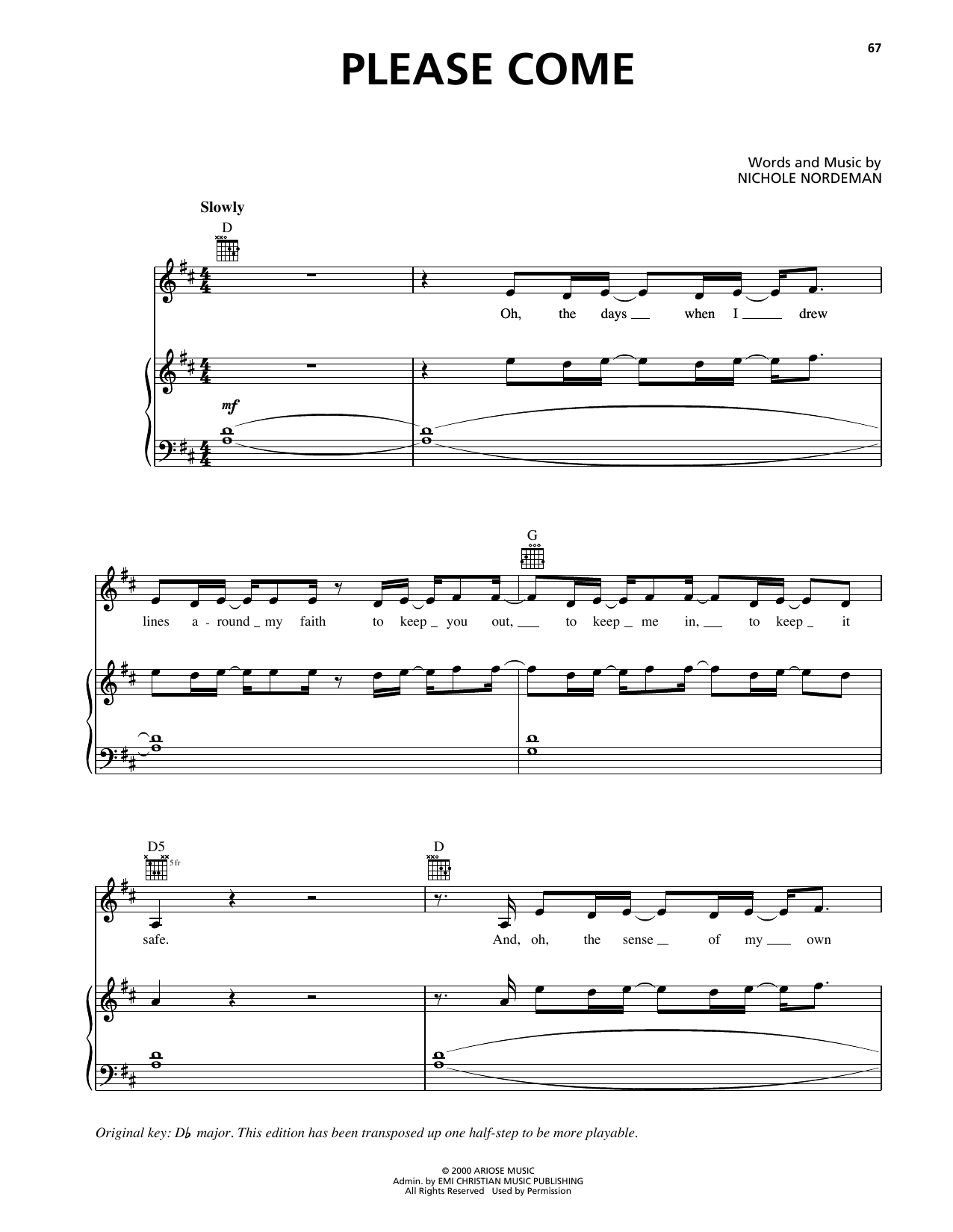 Nichole Nordeman Please Come Sheet Music Notes & Chords for Piano, Vocal & Guitar Chords (Right-Hand Melody) - Download or Print PDF