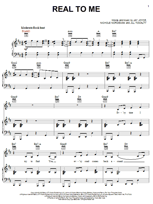 Nichole Nordeman Real To Me Sheet Music Notes & Chords for Easy Guitar Tab - Download or Print PDF