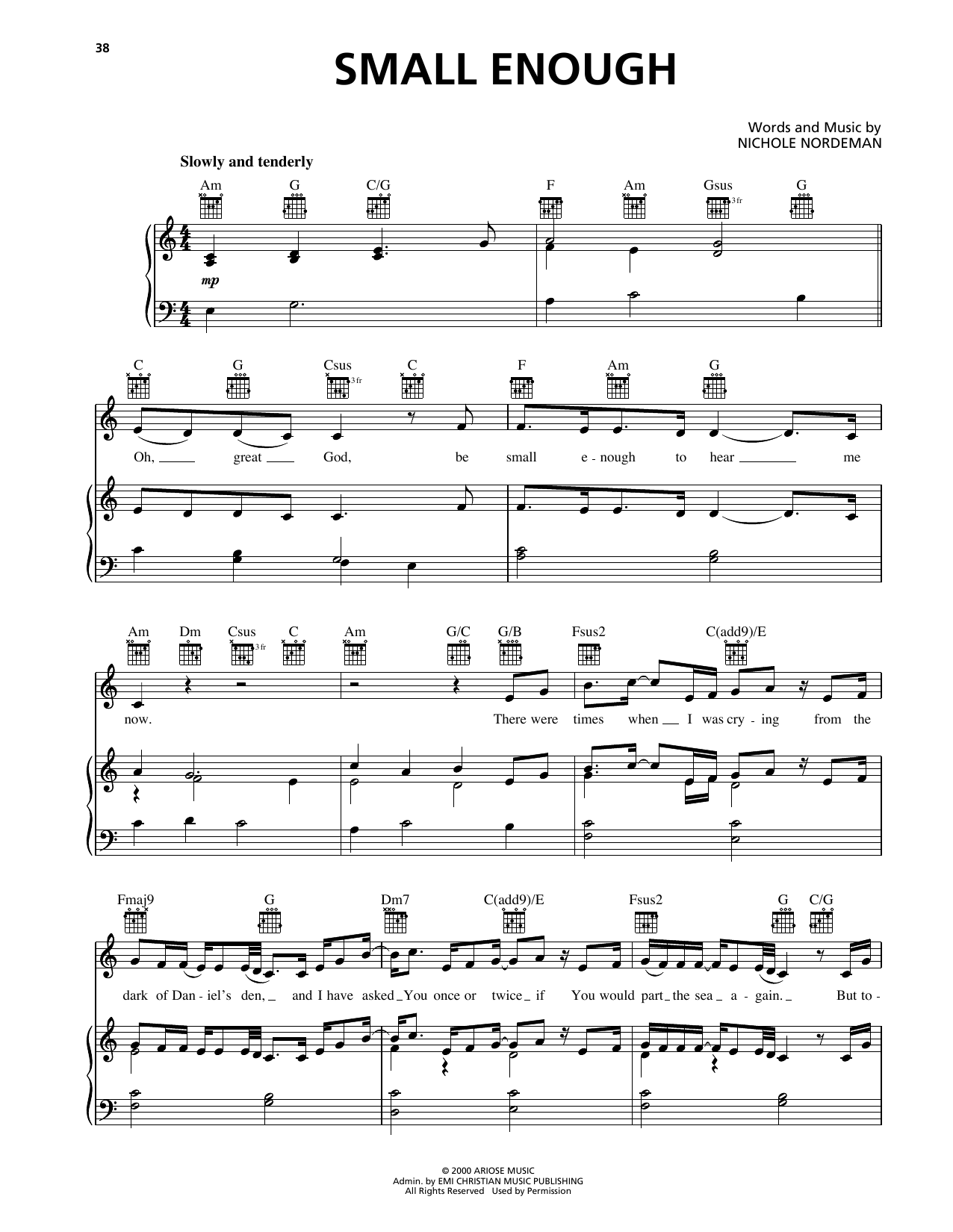 Nichole Nordeman Small Enough Sheet Music Notes & Chords for Piano, Vocal & Guitar Chords (Right-Hand Melody) - Download or Print PDF