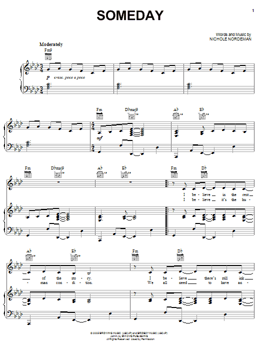 Nichole Nordeman Someday Sheet Music Notes & Chords for Piano, Vocal & Guitar (Right-Hand Melody) - Download or Print PDF Nichole Nordeman Someday Sheet Music Notes & Chords for Piano, Vocal & Guitar (Right-Hand Melody) - Download or Print PDF