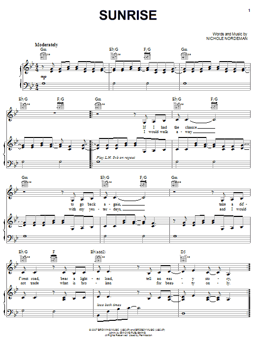 Nichole Nordeman Sunrise Sheet Music Notes & Chords for Easy Guitar Tab - Download or Print PDF
